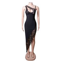 Robe longue bandage sans manches à bretelles en dentelle PZC1493