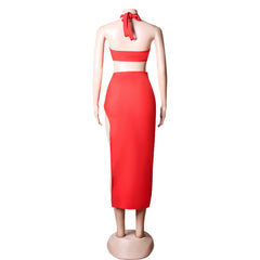 Robe bandage midi dos nu sans manches ajourée PZC1743