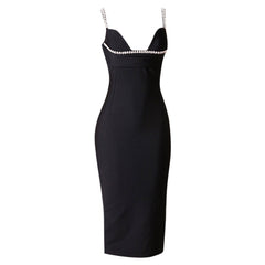 Robe bandage midi sans bretelles à perles et à bulles PZC1936