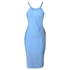 Robe bandage midi sans manches à bretelles et volants PZL2766