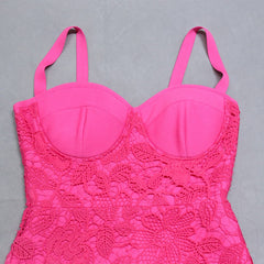 Robe bandage midi sans manches à bretelles en dentelle PZL2937