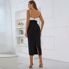 Robe bandage midi sans bretelles et découpes PZL3010