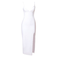 Robe bandage midi fendue sans manches à bretelles PZL3011