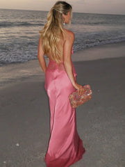 Robe longue de plage bustier en résille à ruban