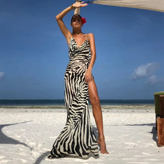 Robe de vacances léopard fendue jusqu'à la cuisse, transparente