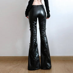 Pantalon évasé en dentelle PU patchwork