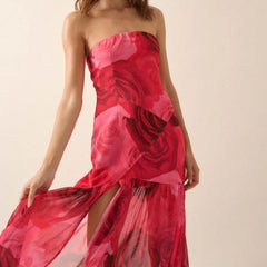 Robe de vacances fendue à volants rose tie-dye