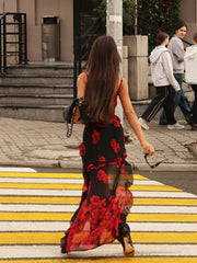 Robe asymétrique en mousseline à fleurs de rue