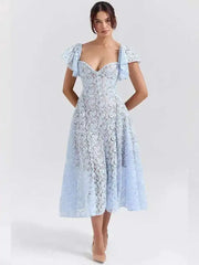 Robe midi bustier trapèze à ceinture