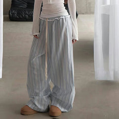 Pantalon taille haute à rayures patchwork