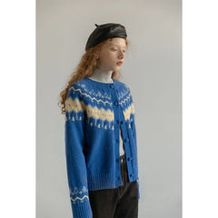 Cardigan court patchwork vintage en maille