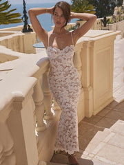 Robe moulante sans manches à lacets fleuris