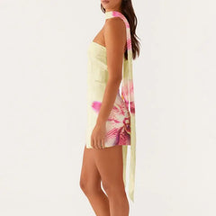 Robe de vacances moulante sans bretelles à fleurs