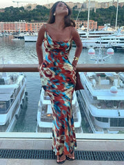 Robe de vacances dos nu imprimée ajourée