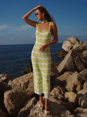 Robe maxi moulante à manches courtes et ajourée