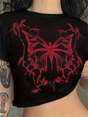 T-shirt court ajusté à imprimé papillon style grunge