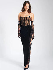 Robe moulante noire bustier en dentelle pour soirée