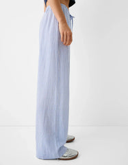 Pantalon droit rayé rose et bleu
