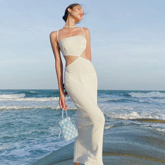 Robe moulante taille haute à découpes, couleur unie