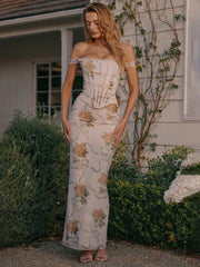 Robe maxi fleurie dos nu épaules dénudées