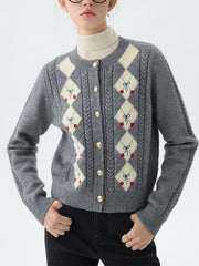 Cardigan en maille jacquard à col rond pour le bureau