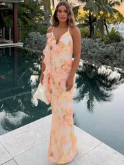 Robe de vacances dos nu à volants et imprimé licou