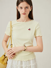 T-shirt en maille à volants brodé de cerises