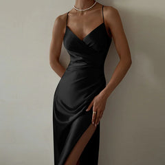Robe midi débardeur fendue dos nu en satin