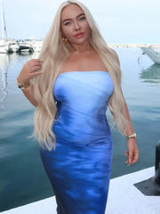 Robe de vacances midi dos nu imprimée sans bretelles