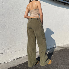 Pantalon droit à boutons en velours côtelé