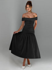 Robe longue trapèze asymétrique froncée