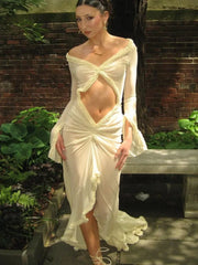 Robe longue fendue à volants transparente et moulante