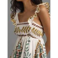 Robe courte à volants et imprimé floral, style trapèze