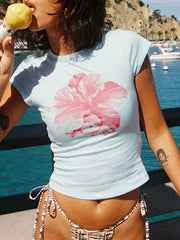 T-shirt bébé court à manches courtes et imprimé floral