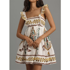 Robe courte à volants et imprimé floral, style trapèze