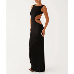 Robe moulante sans manches à motif boa, couleur unie