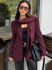 Blazer en laine unie avec manteau à écharpe