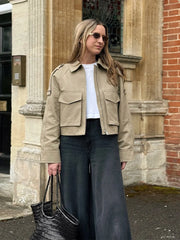 Manteau court kaki épais à poches style streetwear