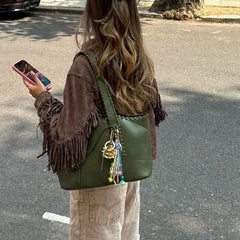Manteau vintage en faux daim à franges