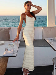 Robe midi fendue à lacets rayée