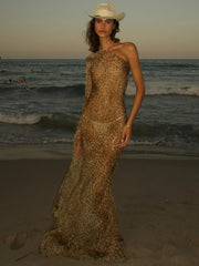 Robe de vacances asymétrique à imprimé léopard