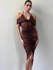 Robe mini en maille transparente à dos nu arrivant au genou