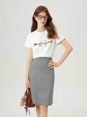 T-shirt blanc décontracté brodé de lettres