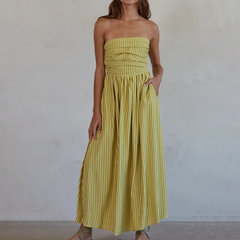 Robe midi bustier fluide à rayures