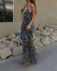 Robe maxi imprimée à volants style streetwear