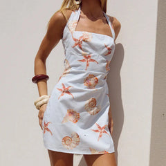 Robe de vacances mini à imprimé étoiles de mer et dos nu