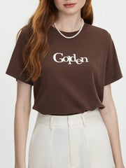 T-shirt décontracté à épaules imprimées avec lettres