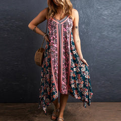 Robe bohème sans manches et dos nu en coton imprimé floral