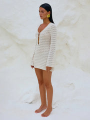 Robe de vacances sexy blanche en maille ajourée