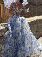 Robe longue évasée dos nu à fleurs